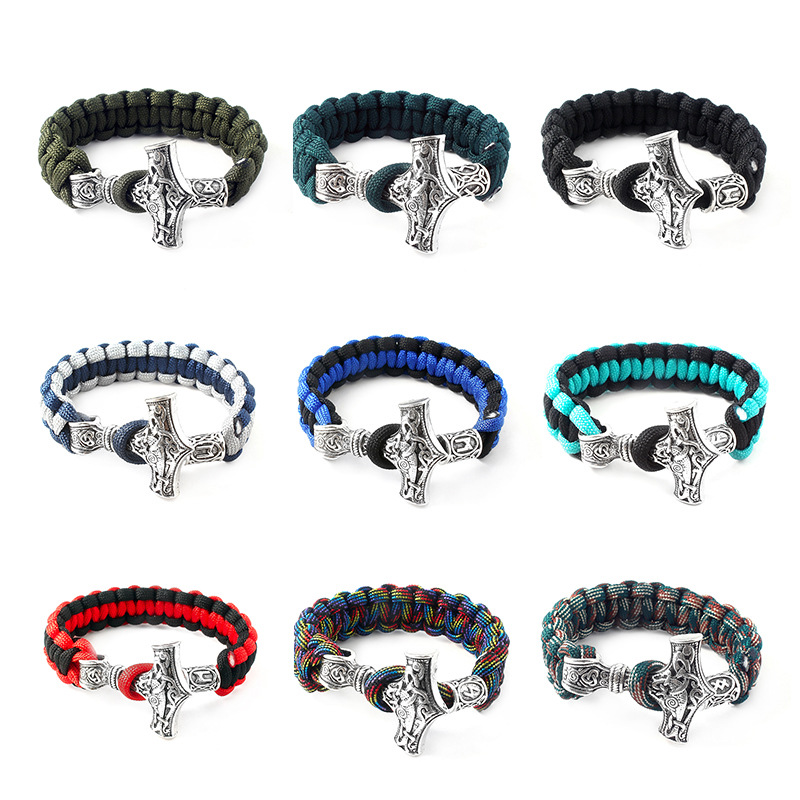 Cross-Border fashion Vikings Thor hammer camouflage woven bracelet Nordic pirate men's bracelet
