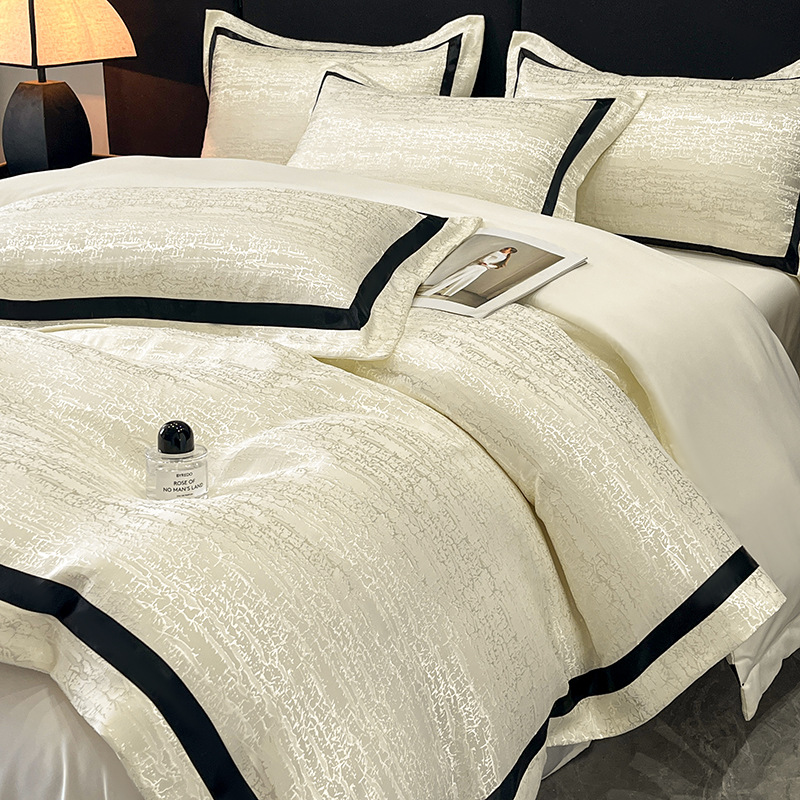 Juego de cuatro piezas de seda lavada, funda de edredón de seda de hielo, sábana de dormitorio principal de lujo ligero de verano