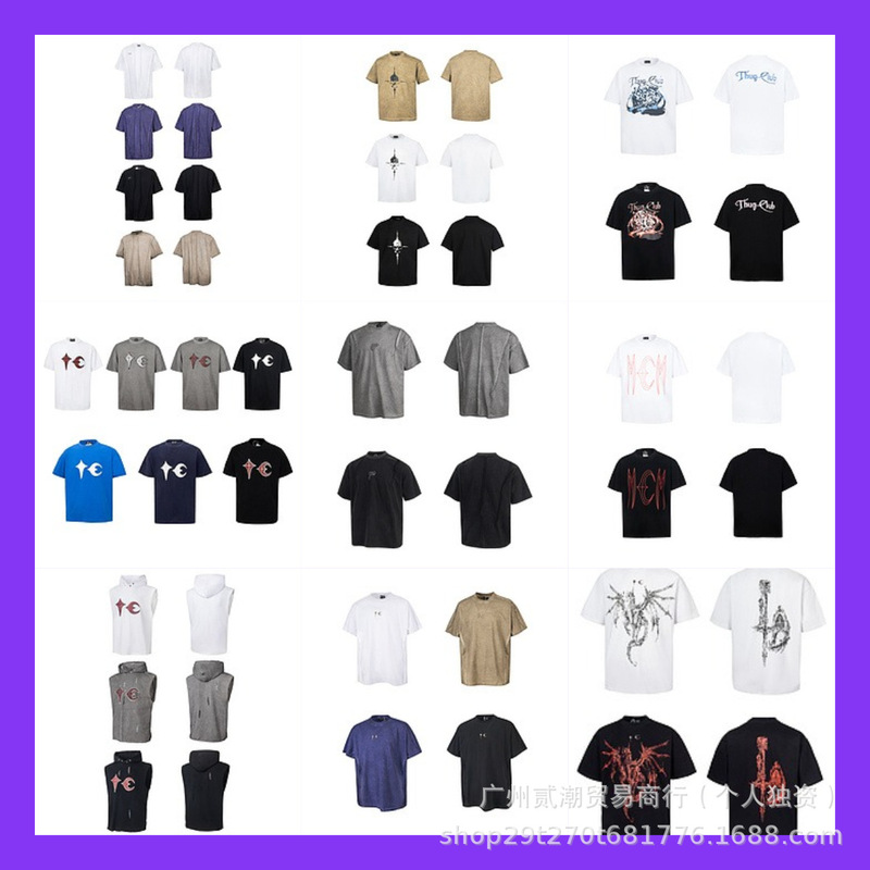 THUG CLUB 25FW Printed Short-sleeved T-shirt Trendy Brand Black White High Street Cotton Letter Loosening in stock