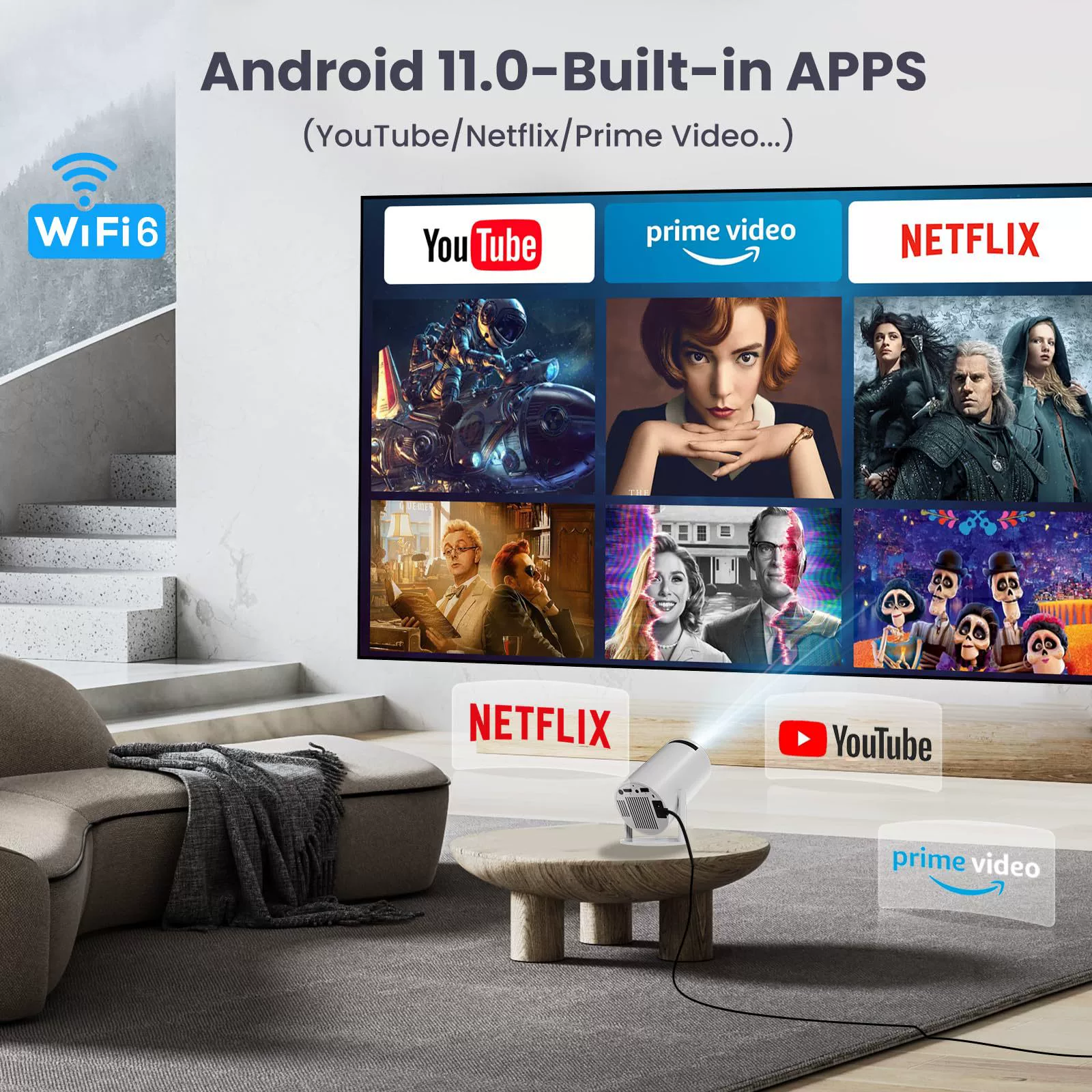 Мини-проектор HY300, портативный Wi-Fi Bluetooth, для проекции на стену, варианты 600/720/1080p