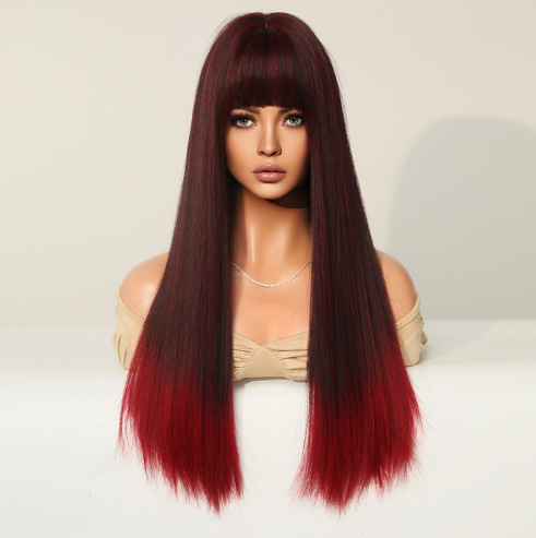 Explosiones transfronterizas pelucas Europeas y estadounidenses alargadas pelo largo recto color gradiente completo conjunto de cabello completo COS pelucas fabricantes al por mayor