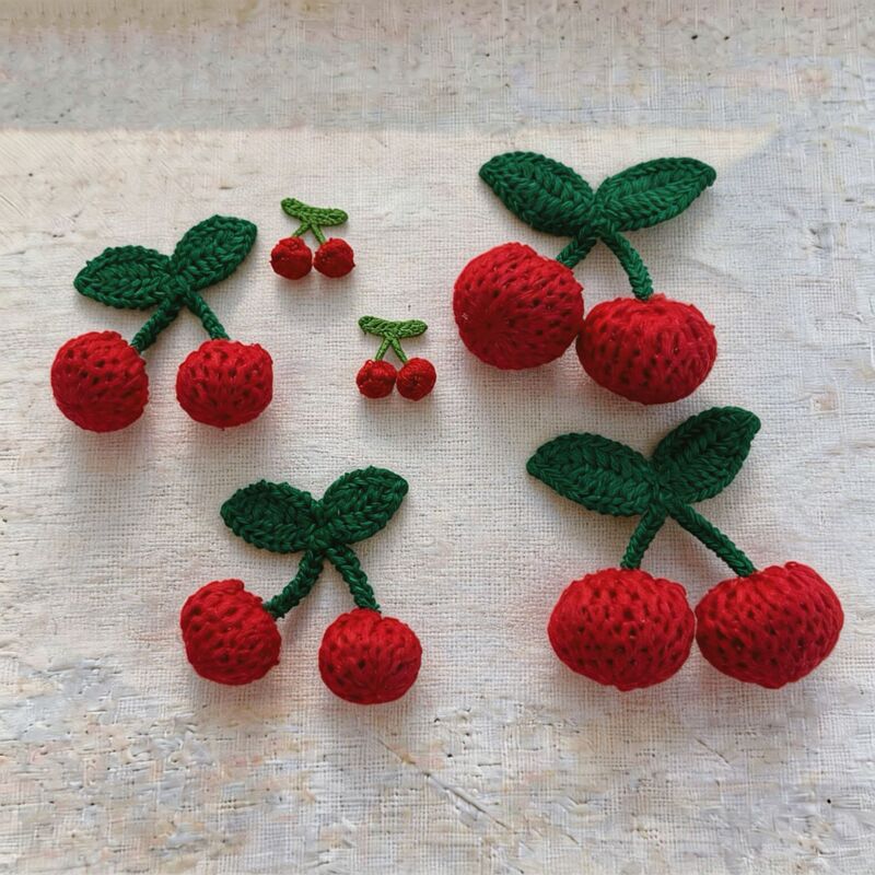 Three-Dimensional Crocheted Green Leaf Cherry Clothing Hairpin Head Accessories Scarf Hat Earring Accessories Handmade DIY