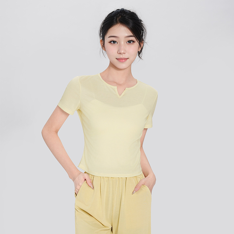 Adult Yoga Wear Short-Sleeved Summer New Sports T-Shirt Slim Fit Breathable Elegant V-Neck Modern Dance Top Adult Yoga Wear Short-Sleeved Summer New Sports T-Shirt Slim Fit Breathable Elegant V-Neck Modern Dance Top