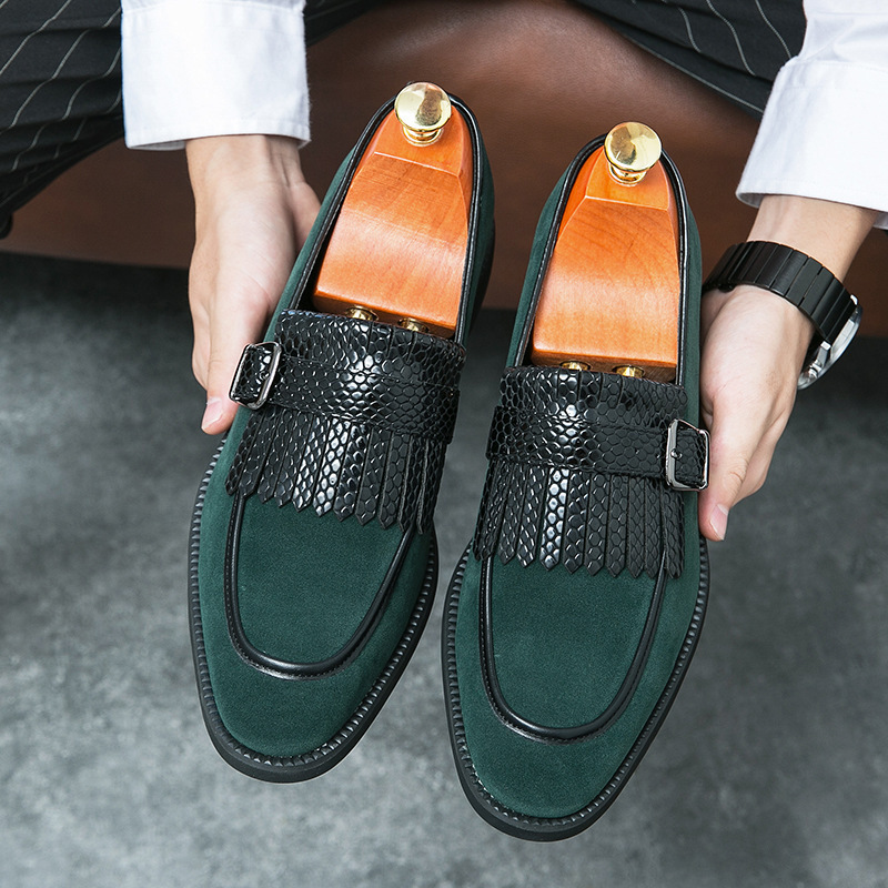 Cross-border Buckle Loafers European and American Retro Tassel Business Casual Men's Shoes British Men's Slip-on Leather Shoes