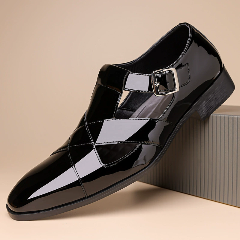 Полые универсальные кожаные туфли для мужчин, удобные и дышащие сандалии с отверстиями, деловые повседневные модные римские сандалии на мягкой подошве.