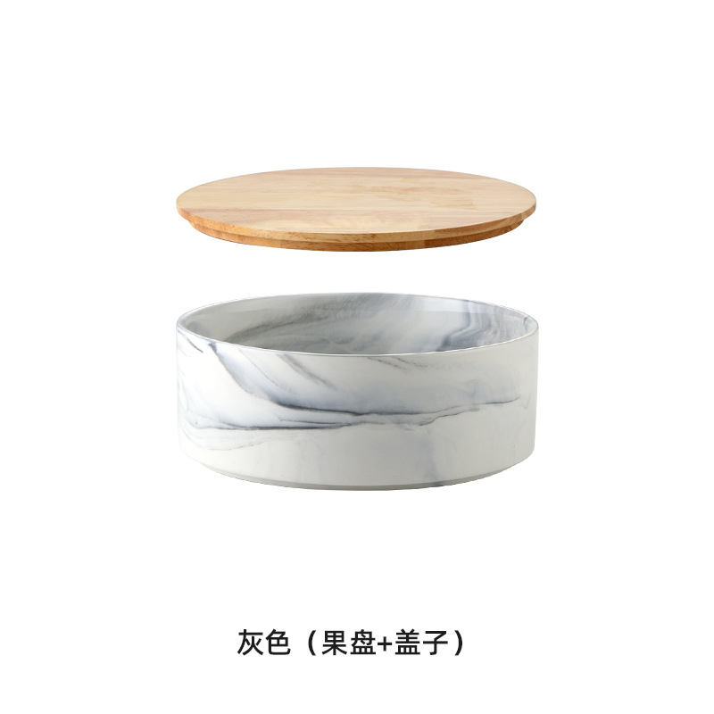 Caja de caramelo de roble de madera hogar sala de estar mesa de café plato de fruta seca de cerámica con tapa Internet Celebrity Snack plato de fruta