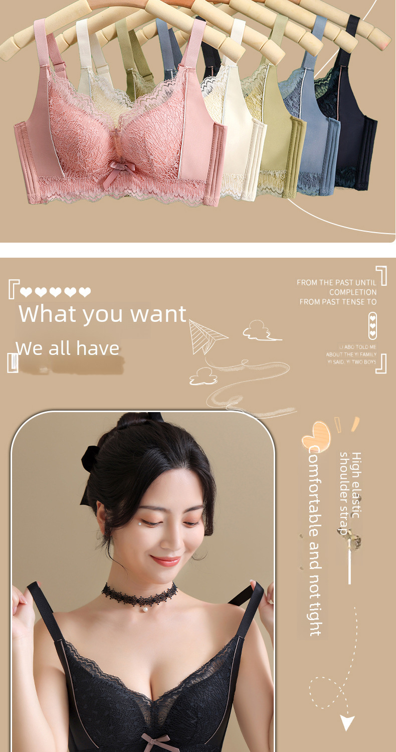 Ensemble de soutien-gorge en dentelle anti-affaissement sans anneau en acier pour petite poitrine_voghion.com
