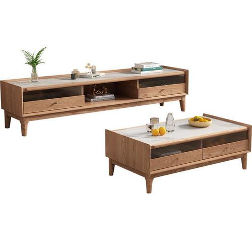 Nordic solid wood slate coffee table TV cabinet combination modern simple living room small apartment ash wood style coffee table