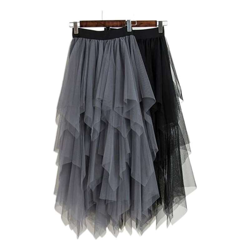 Весна и осень Новая пушистая сетчатая юбка нерегулярной строчкой с завышенной талией марлевая юбка сказочная юбка модная