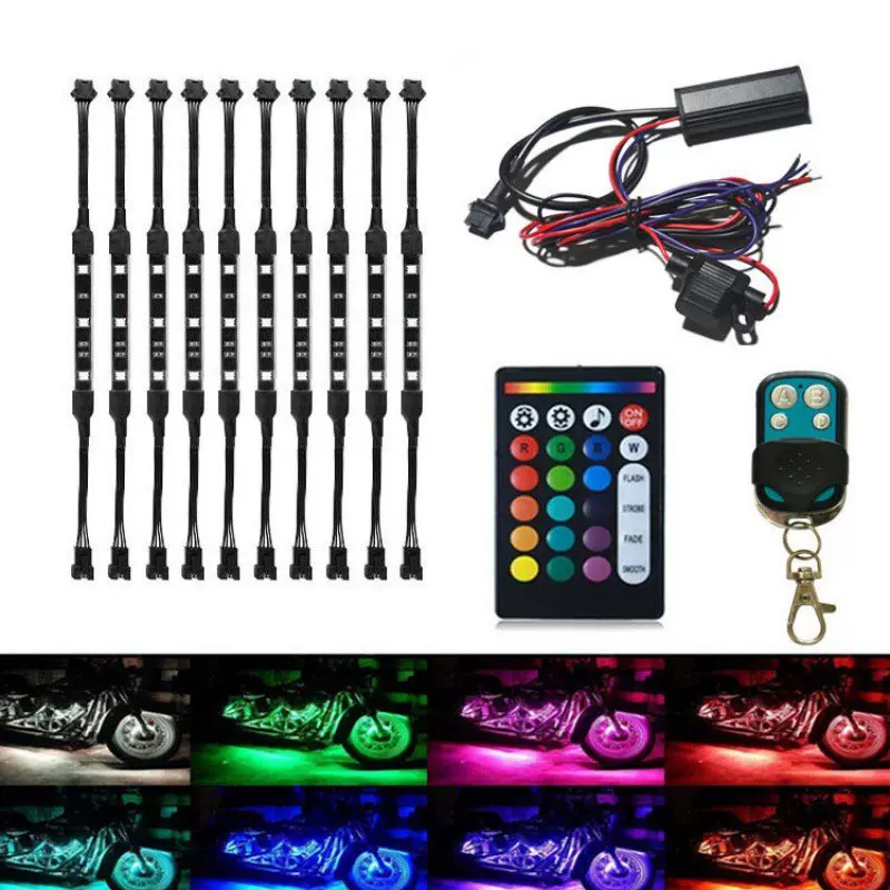 1拖10条灯带摩托车气氛灯 两头出线RGB5050led双遥控器 30珠七彩8