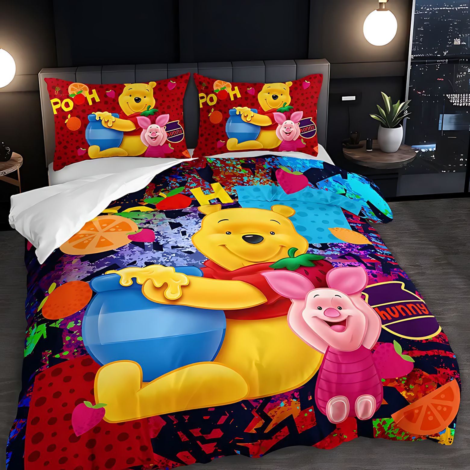 TEMU / JIT transfronterizo HD cute Winnie the Pooh impresión digital molido colchón conjunto de almohada para diseñar