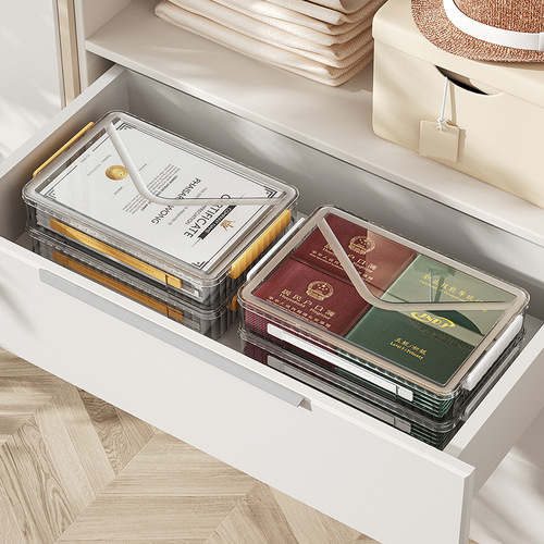 Home PET Transparent ID Holder Desk Organizer Simple Plastic Drawer Storage Box with Handle and Side Latch