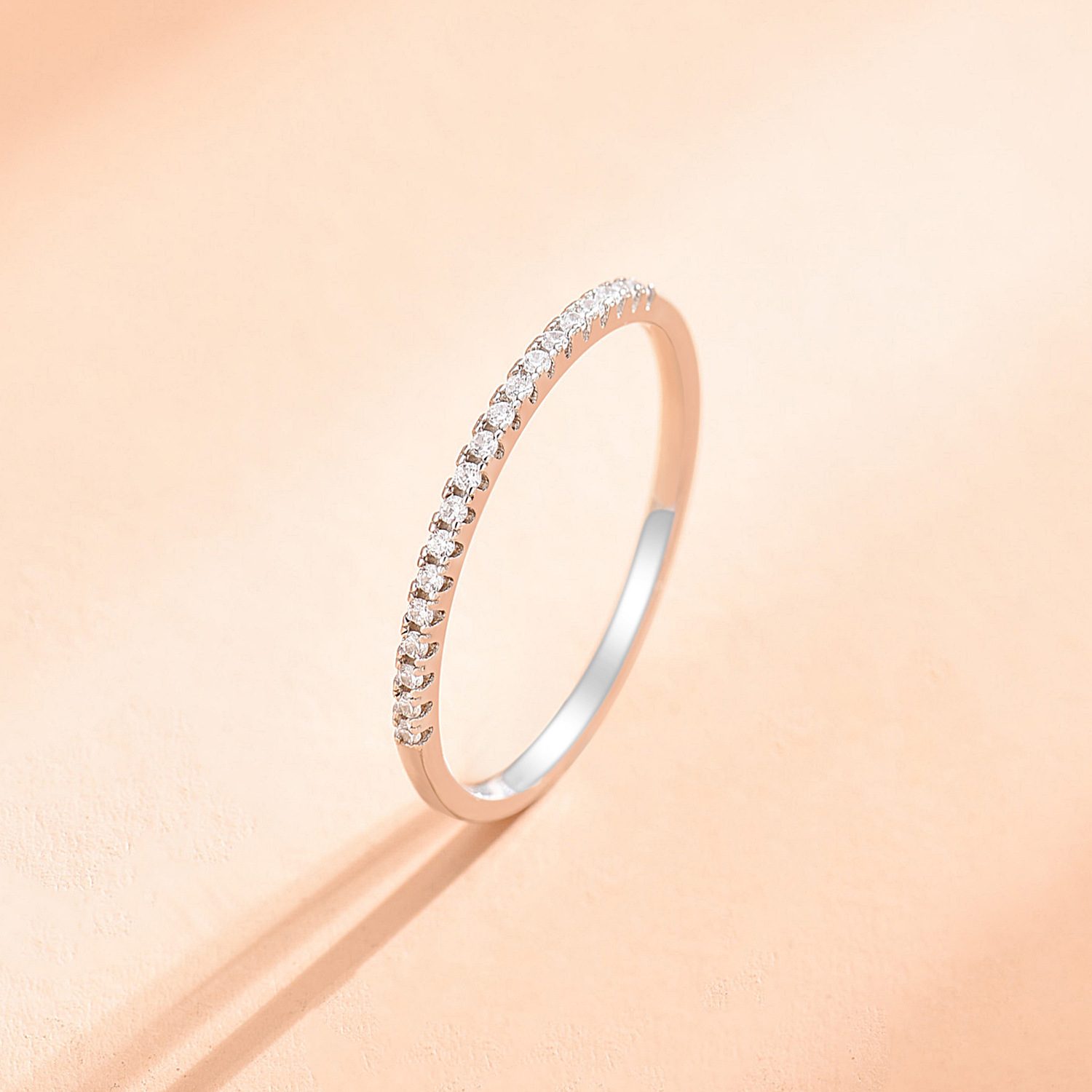 灰公主锆石素圈钻戒s925银戒指女 小众简约素圈排钻锆石戒指首饰