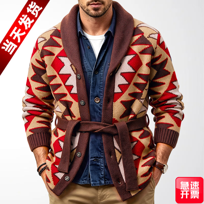 Cárdigan de Punto Jacquard para Hombre, Poliéster, Abrigado, Engrosado, Lavable a Máquina, para Ocio