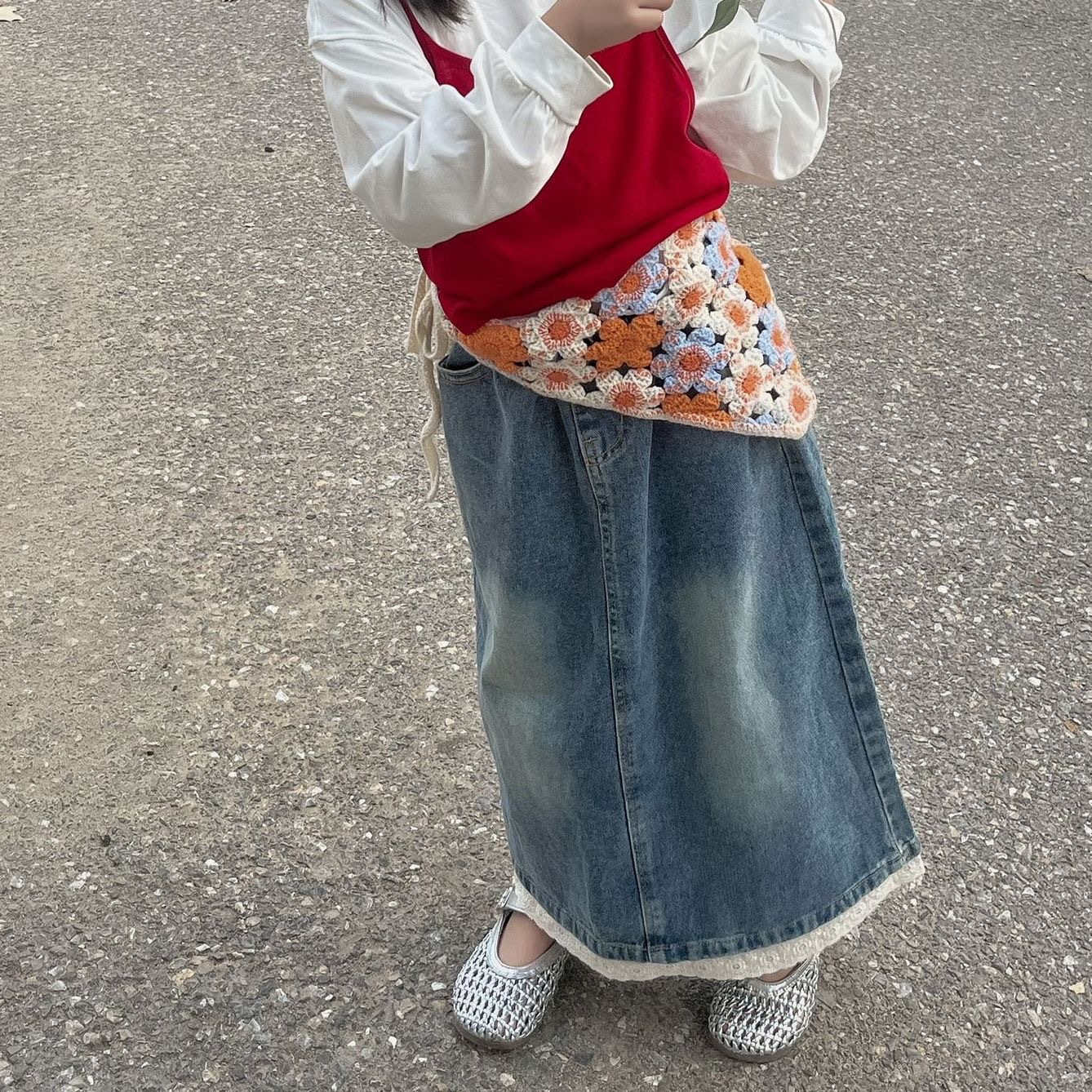 Niños niñas princesa encaje suave vaqueros niños grandes y medianos estilo coreano falda de cintura elástica cuatro estaciones transfronterizas