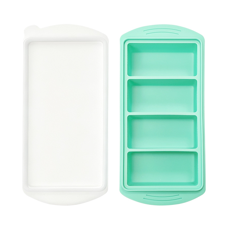 Transfronterizo de silicona gran molde de rejilla de hielo cuadrado con cubierta caja de alimentos suplementarios domésticos caja de congelación fácil de desmoldear caja de conservación de frescura de silicona