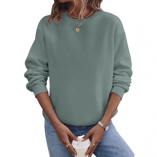 Women's Autumn/Winter E-commerce European Station Comfort Crew Neck Sweatshirt Solid Color Plain Large Size Fashion Sweatshirt