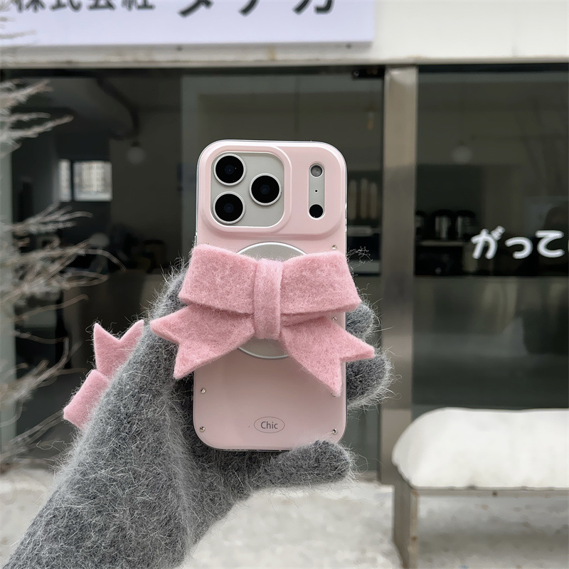 Coque coréenne simple à nœud papillon et étoiles pour iPhone 17/16 Pro Max/15/14, motif cœur girly_voghion.com