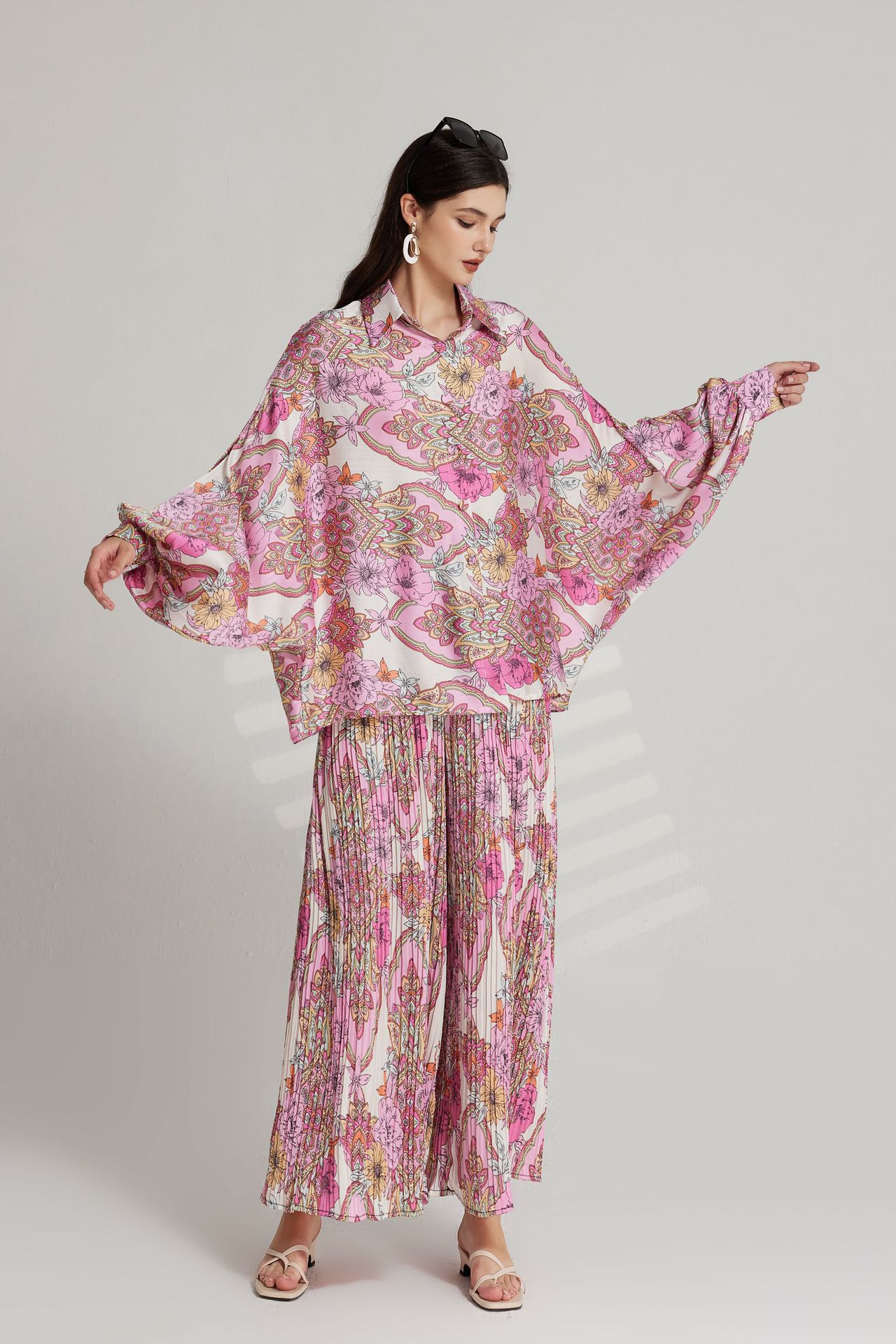 560g Weight Long Sleeve Sleeve Length Polyester Fabric Type Pant Co-ord Set Sets Type 2 Pieces Set Quantity Holiday, Street Occasion Turndown Neckline Loose Fit Type Printing, Flower Pattern Summer, Spring, Autumn Season Women's Gender Elegant, Basic Style Holiday Street Women's Elegant Basic Printing Flower Polyester Pant Co-ord Set Pants Sets 5