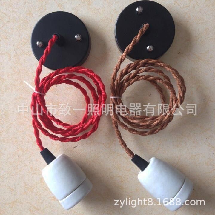 E27 high-frequency ceramic Speaker Lamp Holder + retro two-core power cord + straight side plate simple ceramic lamp holder chandelier