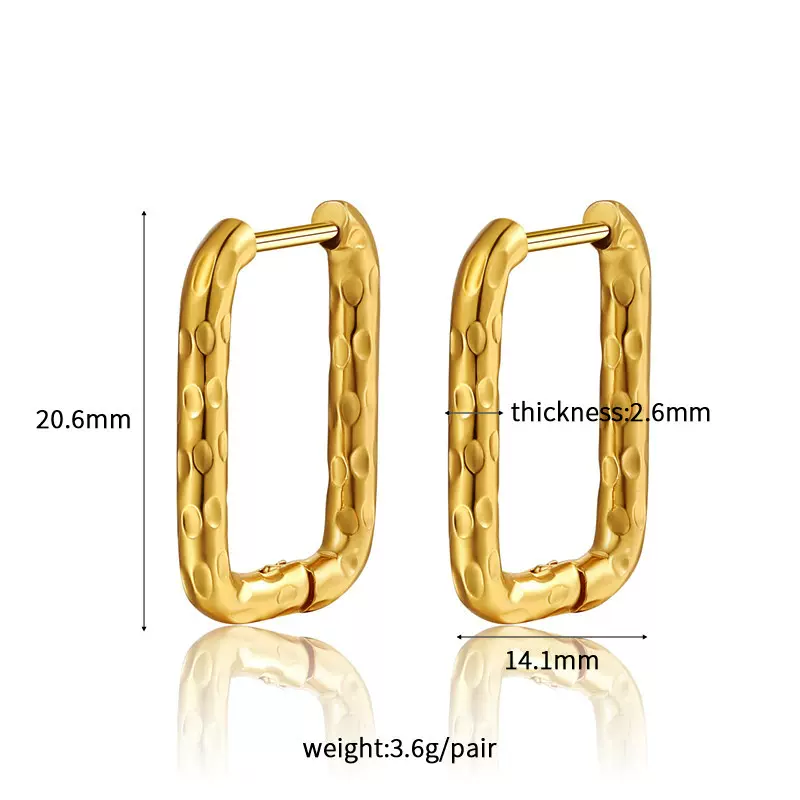 欧美ins风四方形耳环满天星批花纹压花纹耳扣金色耳饰ins风潮