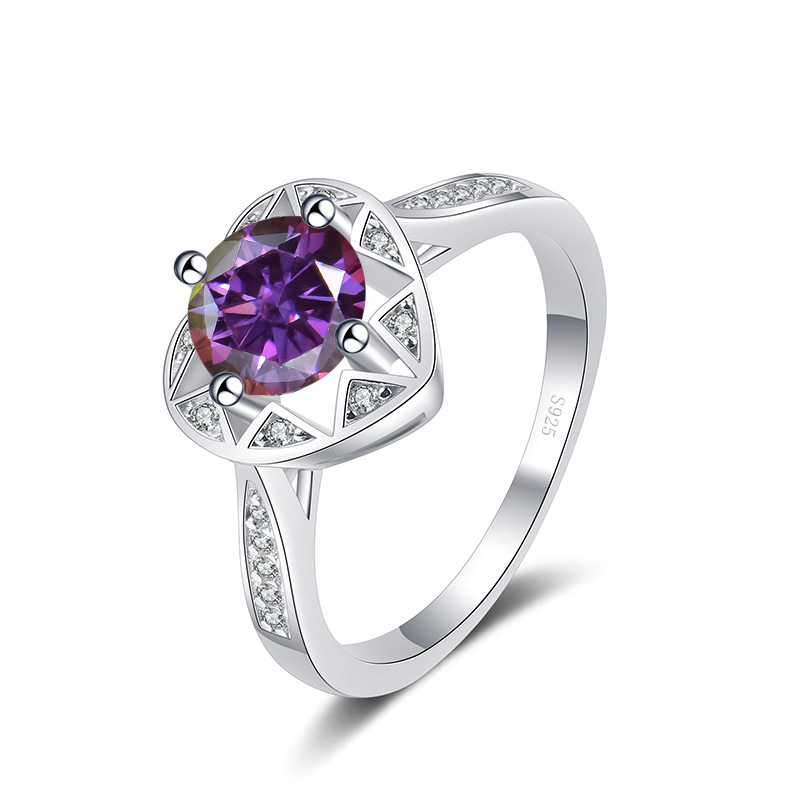 Ventas transfronterizas calientes S925 plata redonda 1 quilates anillo de piedra de moissanita estilo simple anillo de moda