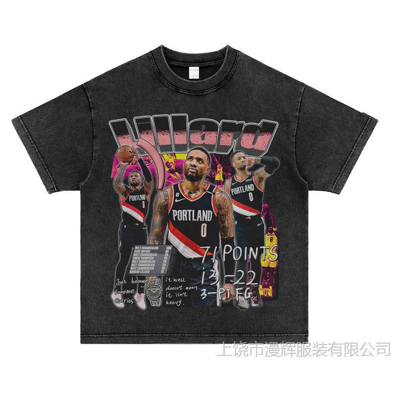 Lilard Lillard 71 points American small neckline heavy direct injection breathable old short sleeve basketball T-shirt