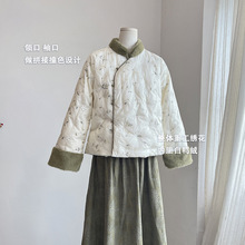 4099《山茶不芜》原创国风整件刺绣白鸭绒外套绿色拼接羽绒服