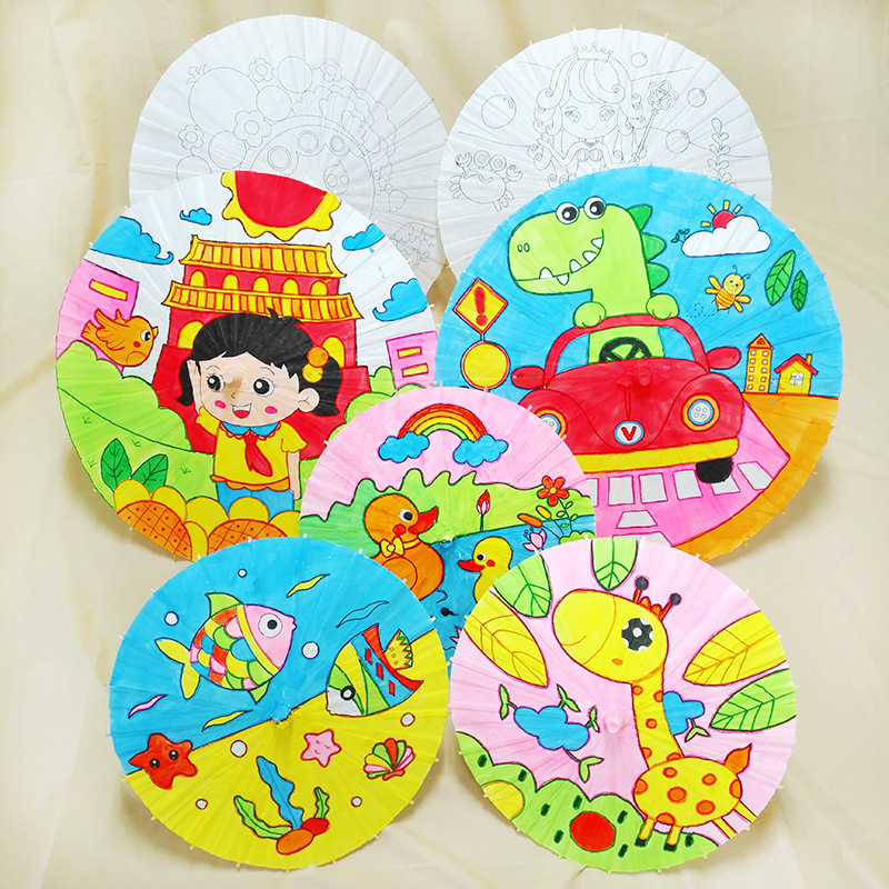 빈 기름 종이 우산 DIY 수제 그림 재료 유치원 창조적 인 어린이 손으로 그린 낙서 그림 골동품 종이 우산
