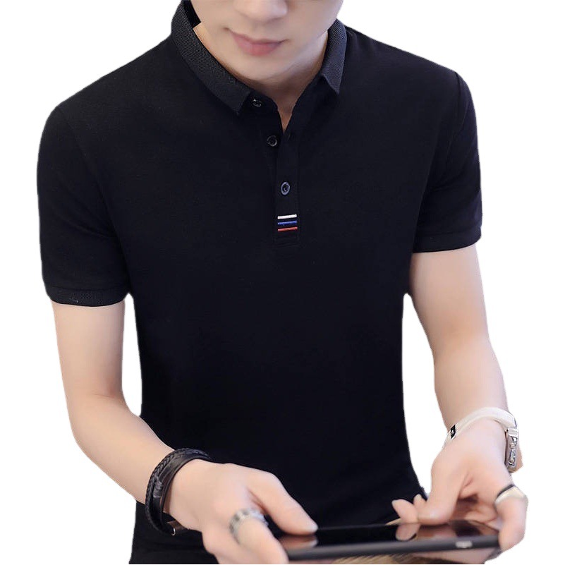 Camiseta de manga corta de los hombres de verano bordada más el tamaño camisa de polo de solapa jóvenes estudiantes camisa de fondo de media manga superior de color sólido