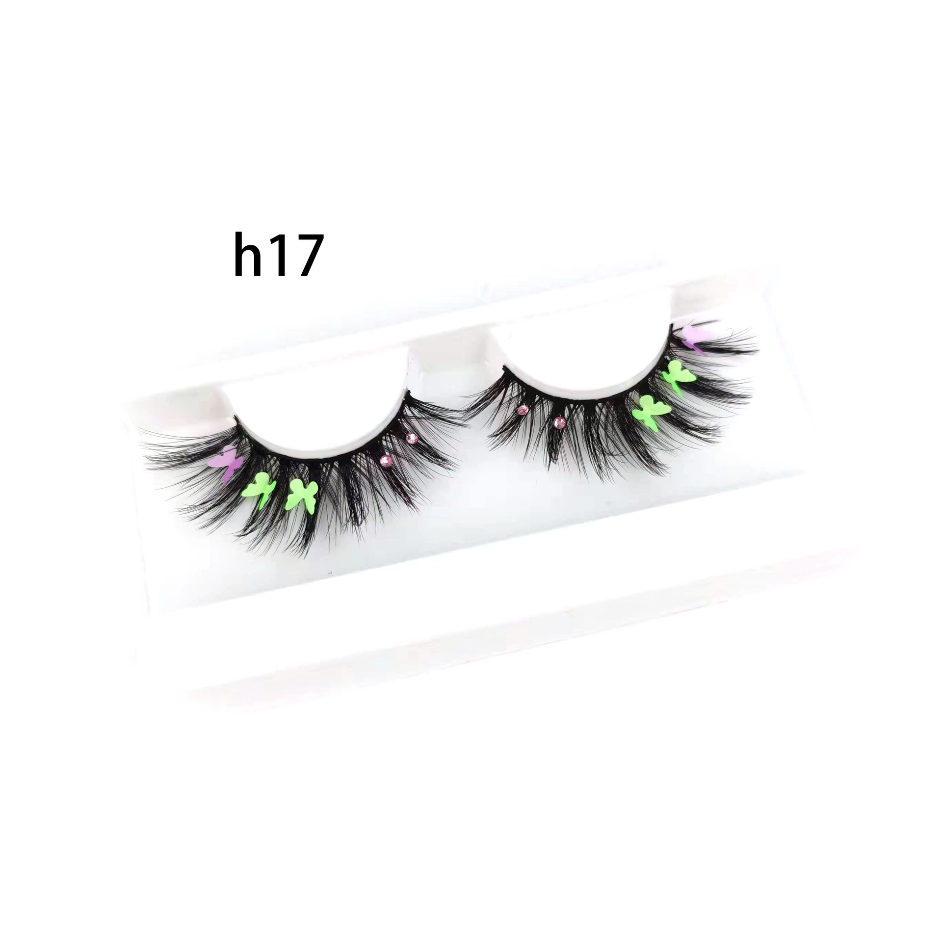 Festival de Navidad transfronterizo Venta caliente pestañas postizas color fluorescente mariposa diamante lentejuelas pestañas 3D maquillaje de escenario europeo y americano