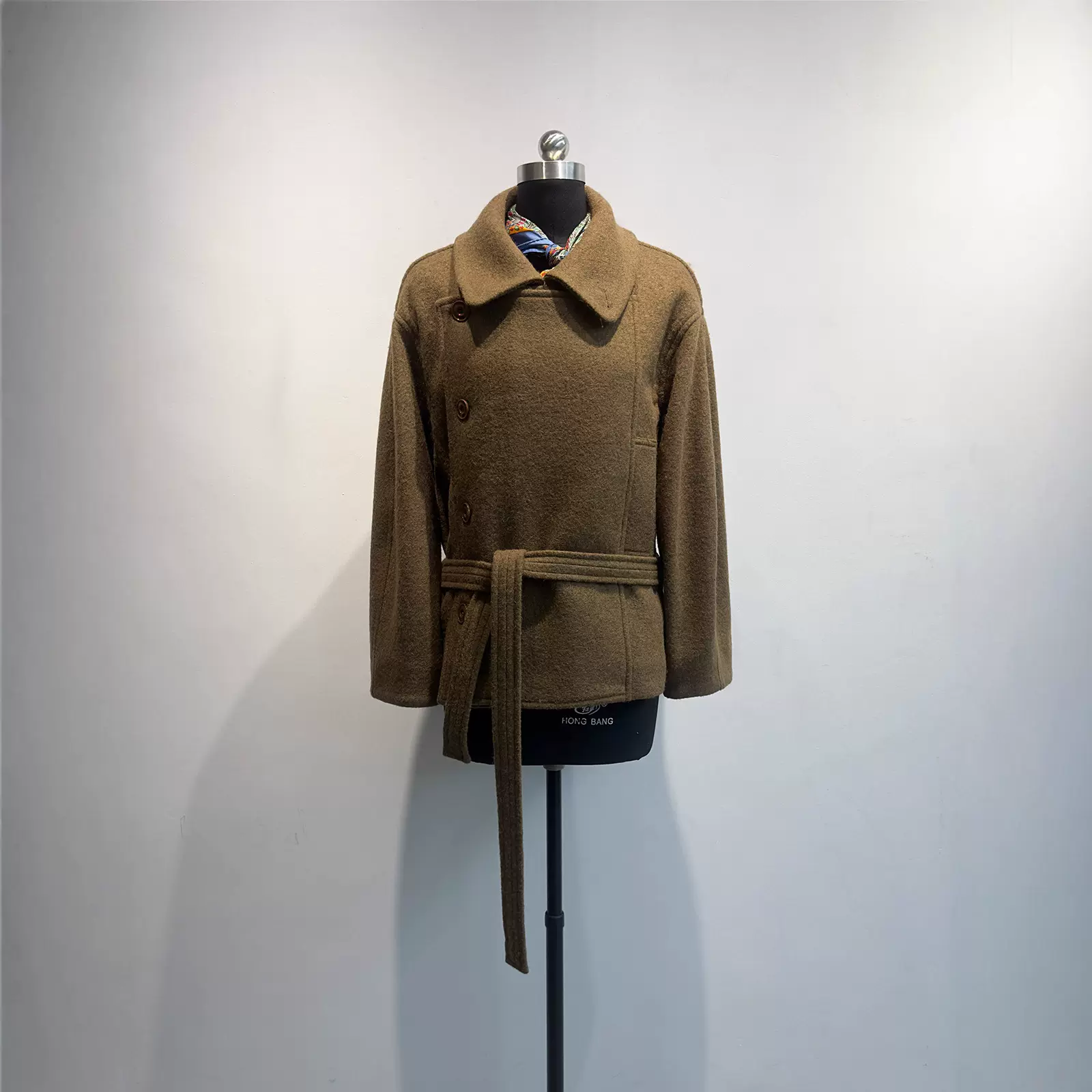 明星私服~阿尔巴卡羊驼绒羊毛混立领短款大衣女秋冬黑色廓形外套