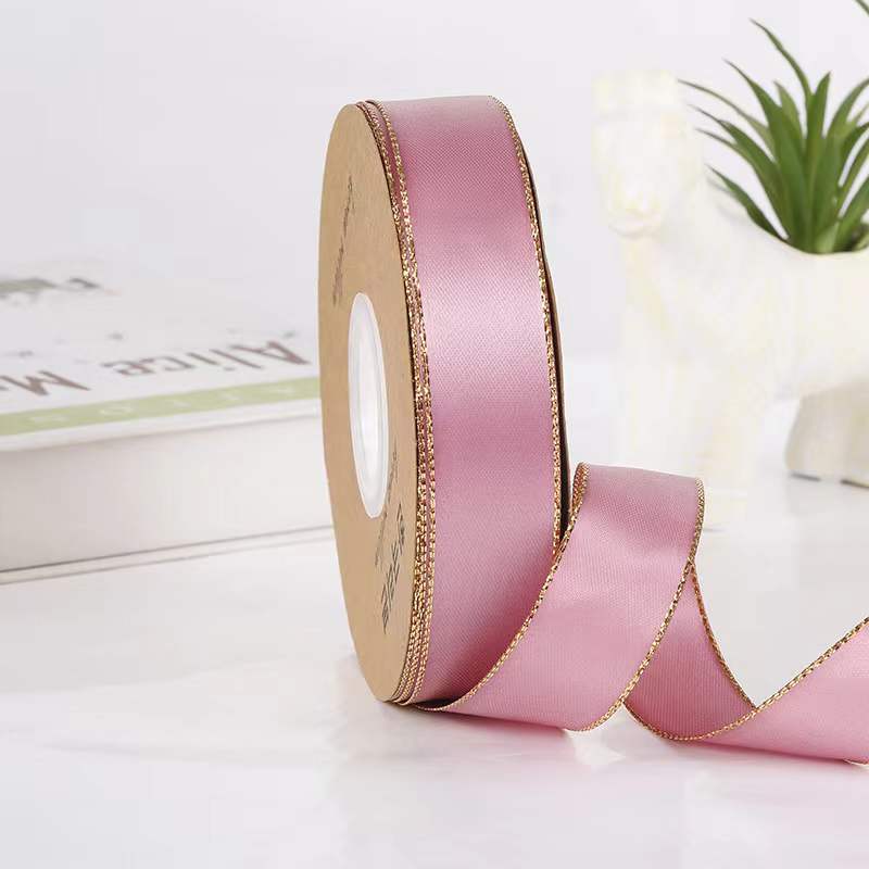 25mm de doble cara cinta de borde dorado doble borde dorado cinturón de poliéster hecho a mano caja de regalo de flores embalaje Cinta de soporte