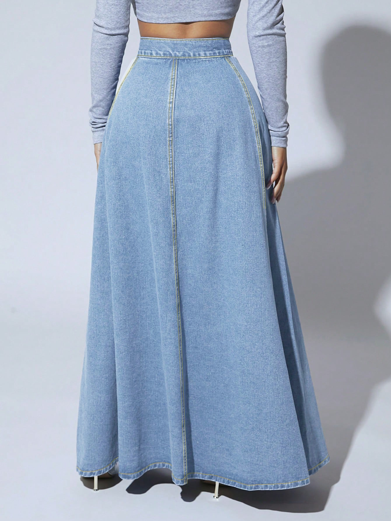 Cotton, Denim Fabric Type 2025 Spring And Summer Streetwear Solid Color Cotton Denim Maxi Long Dress Skirts