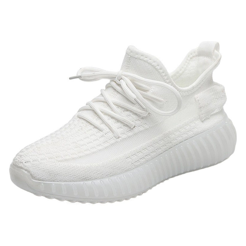Zapatillas deportivas transpirables de verano 2025 para mujer, estilo coreano, informales, versátiles, de punto, para estudiantes, tipo Yeezy, blancas