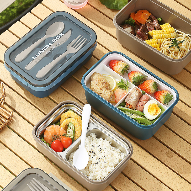 304 alumno de acero inoxidable caja de almuerzo casera PP caja de almuerzo ligera con cubiertos nórdicos caja de almuerzo picnic