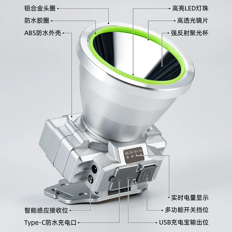 Индукционные фары для ночной рыбалки специальный перезаряжаемый сильный свет супер яркий typec зарядный дисплей заряда заряда заряда фонарик