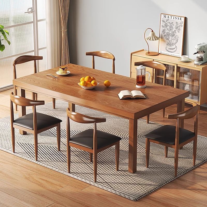 实木腿餐桌饭桌家用木桌子长方形胡桃木中式客厅大长桌原木风桌椅