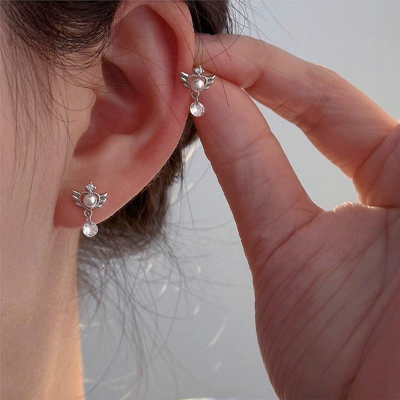 Earrings, magic base angel wings, light luxury style