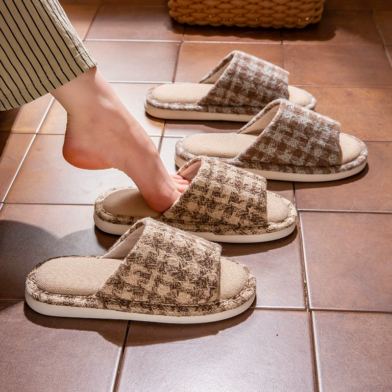 Льняные тапочки Мужское лето 2025 новая пара женщин в помещении домашний анти-вонючий и нескользкий круглый сезон хлопок белье