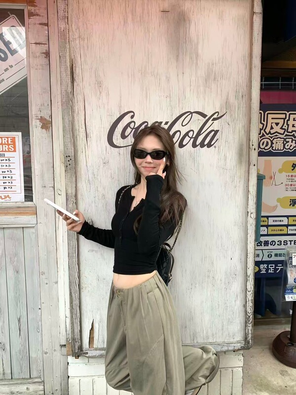 亨利领T恤女秋小个子粉色内搭修身长袖针织打底衫|undefined