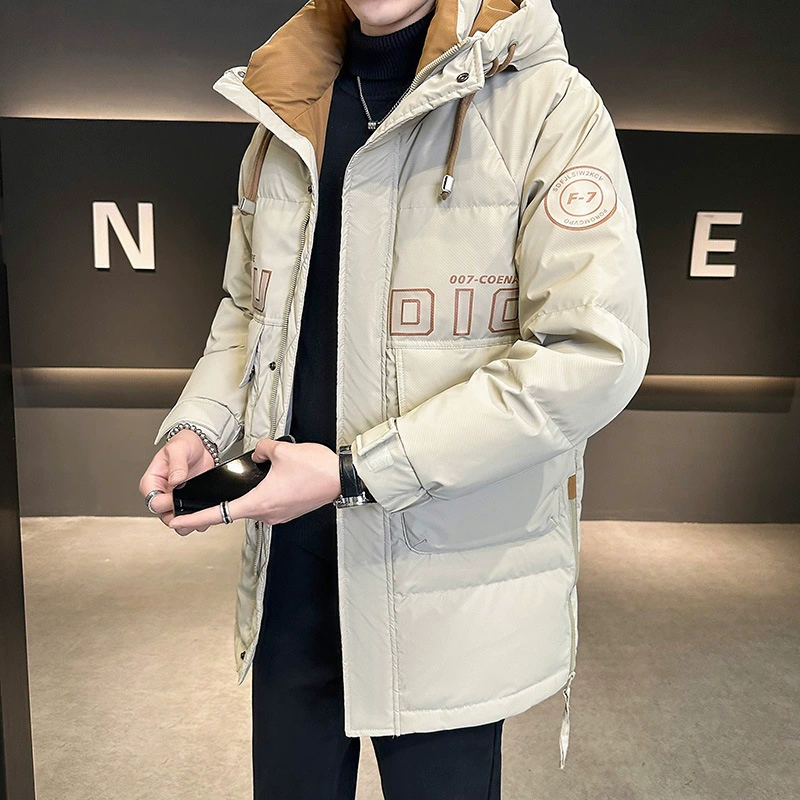 Популярное основное зимнее пальто с капюшоном в стиле лавочника, мужской пуховик средней длины с принтом 20208x6819