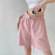 跨境工厂泰国抽绳高腰松紧宽松休闲运动短裤女夏季阔腿裤抖音淘宝