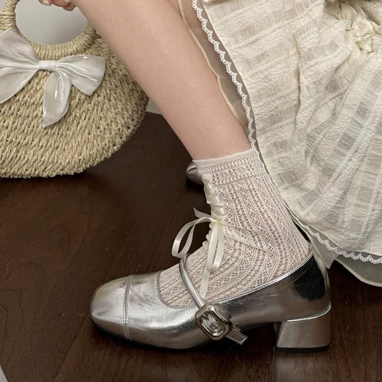 银色法式中跟玛丽珍鞋女浅口配裙子晚风温柔单鞋粗跟芭蕾jk小皮鞋|undefined