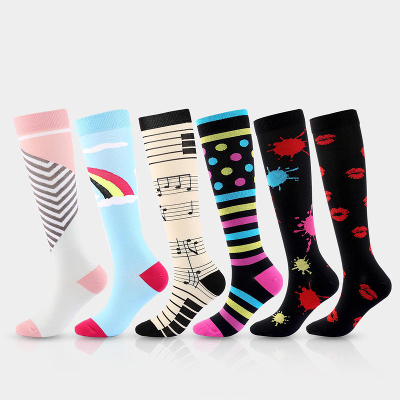 Running Sports Socks for Men and Women, Fun Patterned Socks, Knee-High Nurse Compression Socks