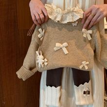 女童毛衣新款2025秋季儿童洋气针织衫韩版时尚童装女孩蝴蝶结上衣