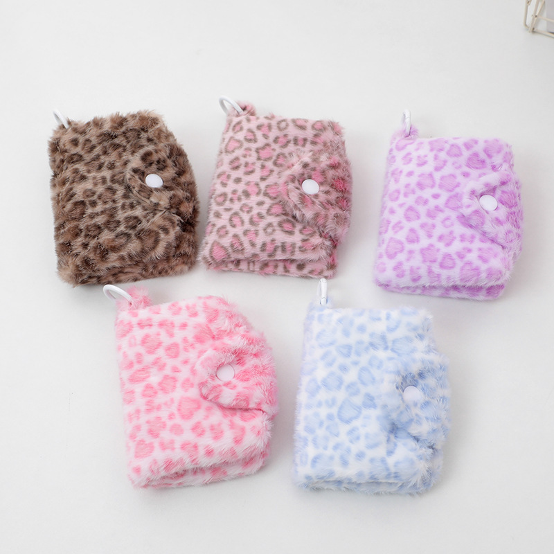High-End Pink Leopard Print Coin Purse Storage Bag Versatile Plush Card Holder Earphone Bag Student Portable Bank Card Holder High-End Pink Leopard Print Coin Purse Storage Bag Versatile Plush Card Holder Earphone Bag Student Portable Bank Card Holder