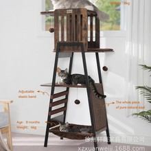 现代猫树猫塔大型猫,缅因浣熊猫树带刮板,大型栖息地,吊床跨境