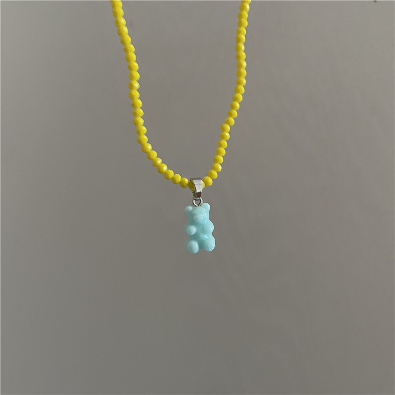 Korean Dongdaemun New Fun Necklace Womenu0027s Colorful Rice-Shaped Beads Stringed Beads Bear Crysta