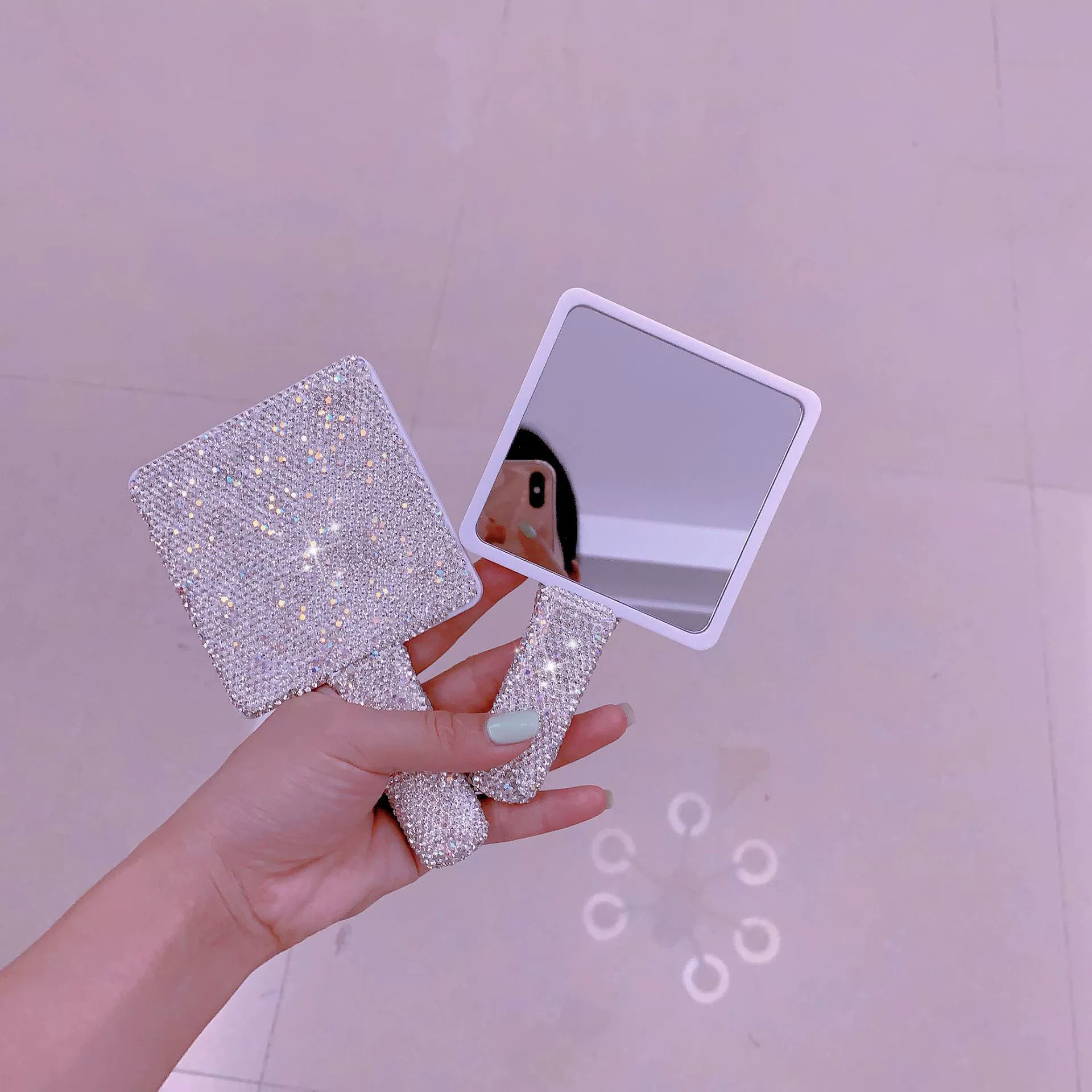 HD кристалл с бриллиантами ручка зеркала ins креативные квадратные зеркала для макияжа портативные односторонние зеркала красоты с бриллиантами